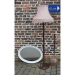 Wall mirror, copper warming pan & a standard lamp