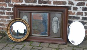Edwardian pictorial wall mirror (broken glass), circular convex mirror & an LNER mirror