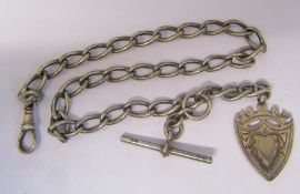 Silver watch chain and fob Birmingham 1906 and 1909 weight 1.58 ozt / 49.1 g