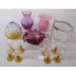 Selection of glass ware inc vases, ice bucket and Art Deco liqueur glasses