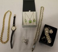 Napier flat link necklace, 2 silver necklaces with earrings, sixpence jewellery set & gold plated