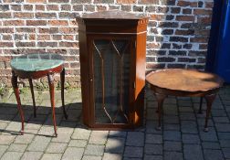 Occasional table with marble top, pie crust coffee table and a corner cabinet