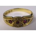 Victorian 18ct gold ruby and seed pearl ring size S Birmingham 1897 weight 4.10 g
