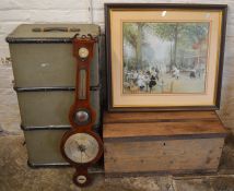 Pine trunk, travel trunk, Renoir print & a 19th century barometer for restoration