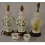 Pair & a single ceramic lamps & an Aynsley miniature jug & bowl
