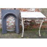 Cast iron bedroom grate & a cast iron table with marble top missing a leg