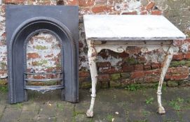 Cast iron bedroom grate & a cast iron table with marble top missing a leg