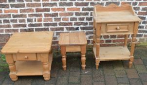 Small pine wash stand & 2 small coffee tables/occasional tables