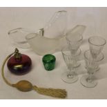 2 Bibi Smit art glass vases, signed iridescent glass atomiser, 4 nineteenth century wine glasses &