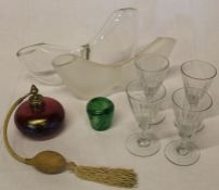 2 Bibi Smit art glass vases, signed iridescent glass atomiser, 4 nineteenth century wine glasses &