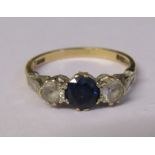 9ct gold cubic zirconia and sapphire trilogy ring size P weight 2.22 g