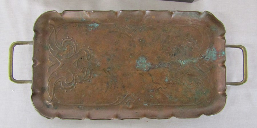 Art Nouveau copper tray L 43 cm (inc handles) & 2 small boxes - Image 3 of 4
