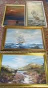 4 large framed oil paintings by Fegan