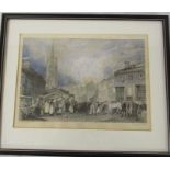 Framed engraving of Louth drawn by J M Turner and engraved by W Radclyffe 35.5 cm x 29.5 cm (size