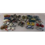Quantity of play worn die cast and plastic vehicles and motorcycles