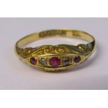 18ct gold diamond and ruby gypsy ring size P weight 2.58 g Chester 1921
