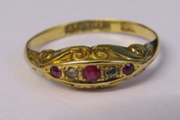 18ct gold diamond and ruby gypsy ring size P weight 2.58 g Chester 1921