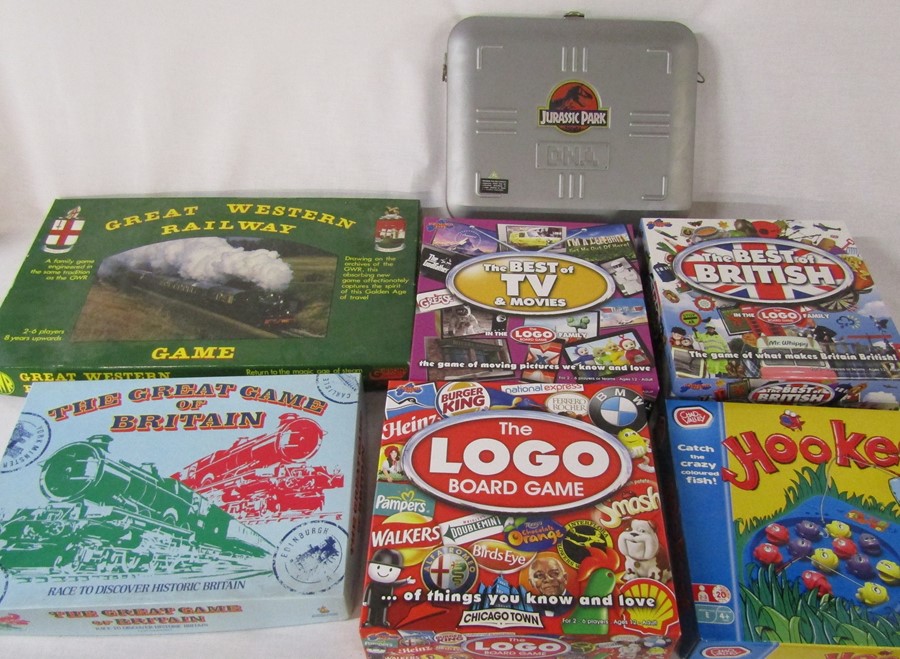 Various board games inc Logo, Hooked and Great Western Railway game together with Jurassic Park