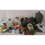 Large quantity of ceramics inc Doulton Lambeth, glassware, vintage postcards, binoculars, vanity