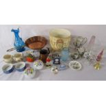 Various ceramics inc Wedgwood and Crown Devon, glassware and vintage copper pan and pint measure