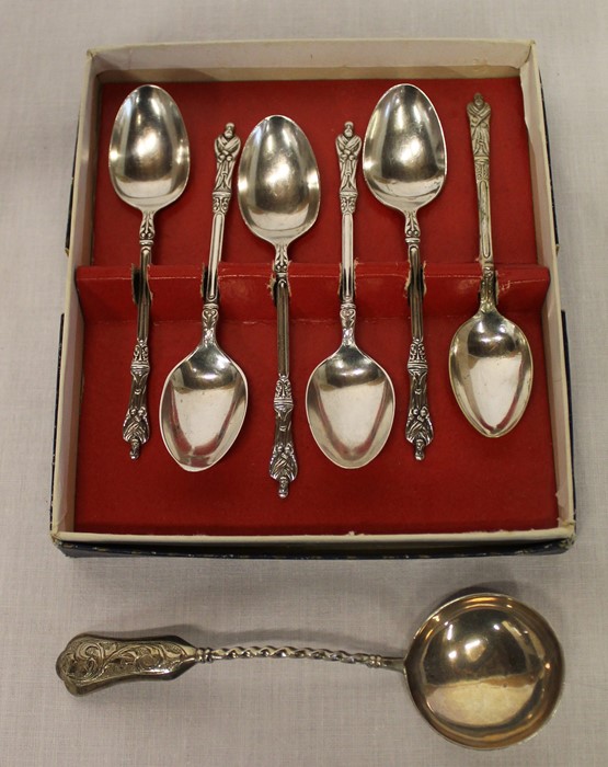 Set of 6 silver apostles spoons Sheffield 1907 & Continental serving spoon marked silver 3.6ozt