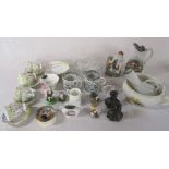 Various ceramics inc part tea service, Farmers Arms tankard and jug, wooden heads & cut glass bowl