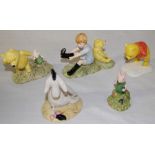 5 Royal Doulton Winnie the Pooh figurines:- Christopher Robin & Pooh WP10, Piglet Picking the