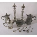 Various silver plate and pewter inc pair of candlesticks