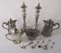 Various silver plate and pewter inc pair of candlesticks