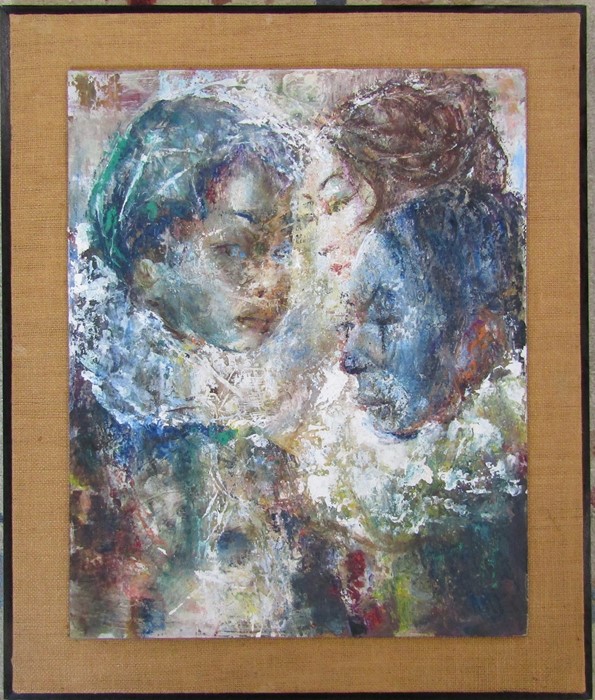 WITHDRAWN - PLEASE DO NOT BID - Large framed abstract oil painting of 3 portraits by John Uht 53