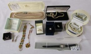 Various costume jewellery inc Lotus pearls, silver rings etc