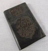 Oriental carved tortoiseshell card case 7 cm x 10.5 cm 60.70 g