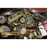 Selection of old marbles, brassware, Carl Zeiss Jena binoculars (10x50) etc.