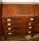 Georgian mahogany veneer bureau with plate handles (one requiring repair)