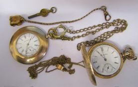 Waltham gold plated pocket watch with chain (Lady Waltham) number 17117411 & a Hampden gold plated