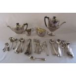 Silver plate tea service and cutlery inc one Victorian silver teaspoon