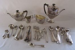 Silver plate tea service and cutlery inc one Victorian silver teaspoon