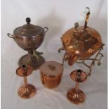Large copper kettle, samovar, pair of Victorian Henry Loveridge candlesticks etc