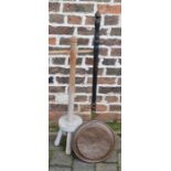 Clothes dolly & a copper warming pan