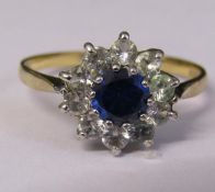 9ct gold cubic zirconia and sapphire dress ring size Q weight 2.15 g