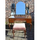 Dressing table on cabriole legs with mirror and stool