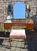 Dressing table on cabriole legs with mirror and stool