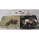 3 die cast model kits - Honda Dream CB750, Jaguar SS 100 and 20th Century Automotives