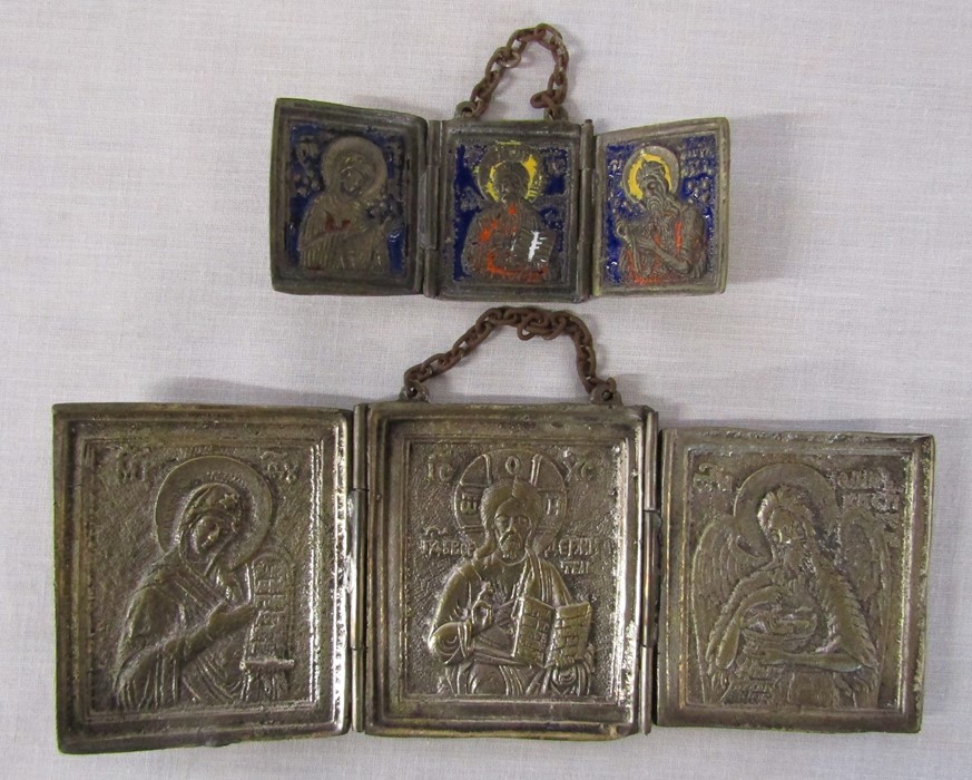 2 Russian style triptych icons 10 cm x 4 cm and 19 cm x 7.5 cm