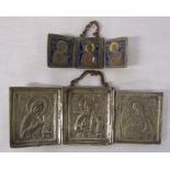 2 Russian style triptych icons 10 cm x 4 cm and 19 cm x 7.5 cm
