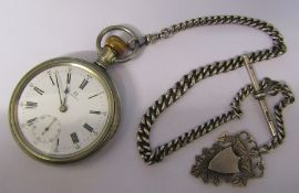 Omega pocket watch no 4254379 with silver fob and chain (fob Birmingham 1915, chain 1899 - weight