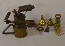 Brass weights etc & 2 vintage blow torches