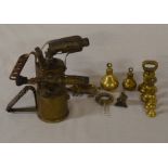 Brass weights etc & 2 vintage blow torches