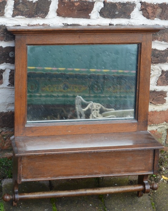 Early 20th century wall mirror with candle box & towel rail