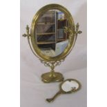Brass Art Nouveau style dressing table mirror H 44.5 cm and hand mirror L 25 cm